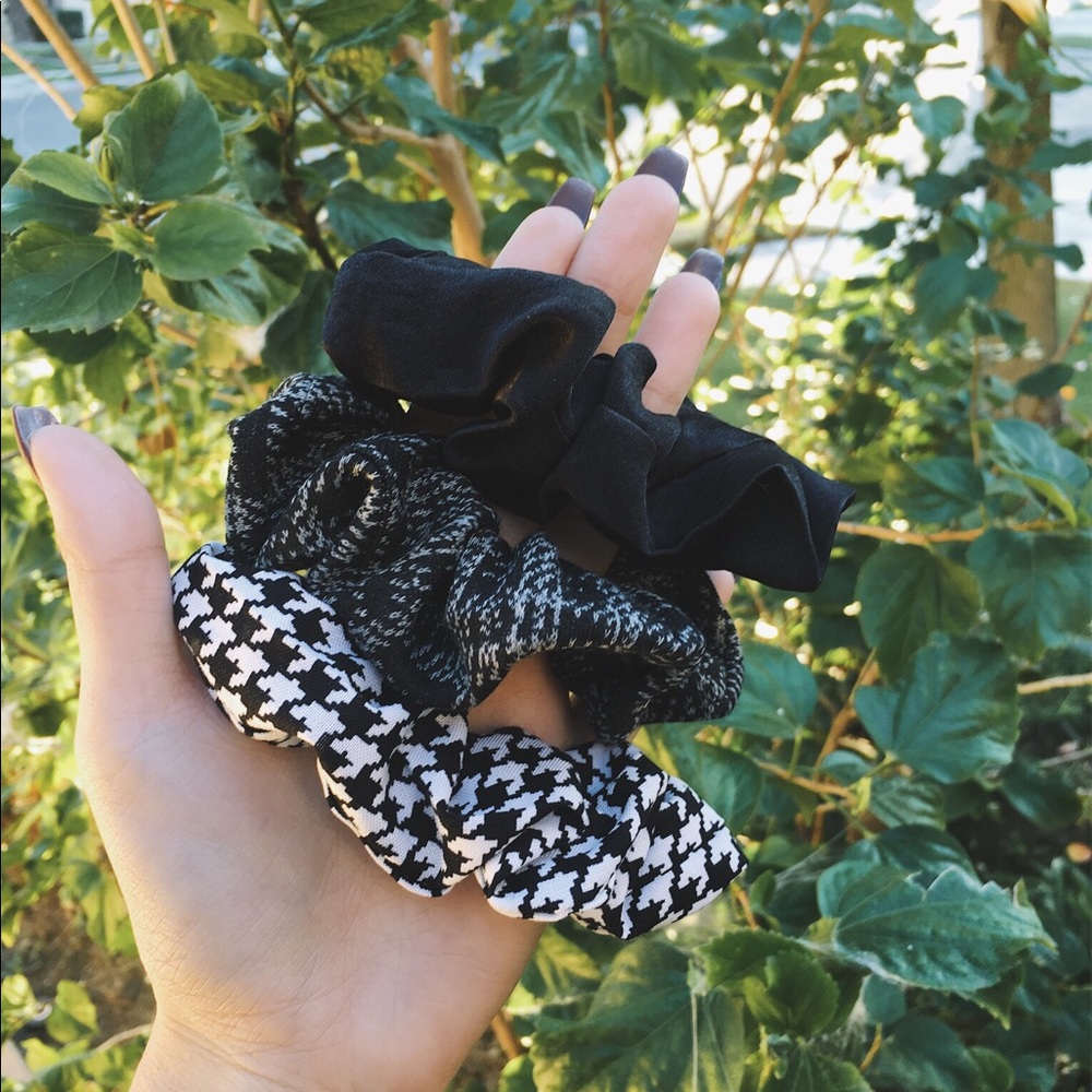 houndstooth plaid handmade hair scrunchie set